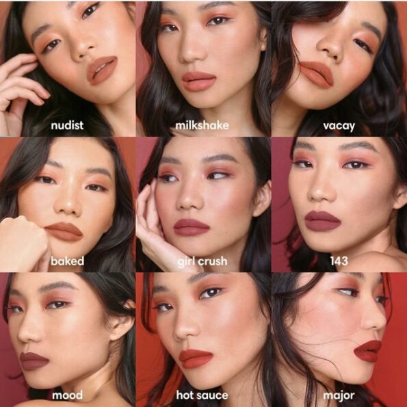 Girls showing the different shades of Sunnies Face Fluffmatte, pick on the 8 shades:baby spice, bunny, femmebot, girl crush, major, mikshake, on repeat & rosas | Filipino Beauty Products NZ, Korean Beauty Products NZ, Sunnies Face New Zealand