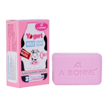 A Bonne yogurt milk cream soap with nanowhite gluta wrapped in pink, emphasizing its soft appearance and delightful scent. | Thai Beauty Products NZ