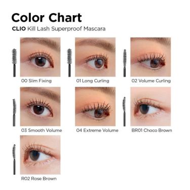 CLIO Kill Lash Superproof Mascara Color Chart | Korean Beauty Products NZ