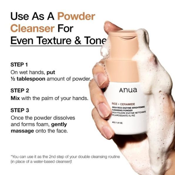 Steps of using ANUA Rice Enzyme Brightening Cleansing Powder | Japanese Beauty Products NZ