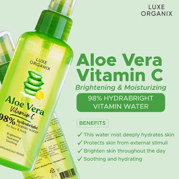 Benefits - Luxe Organix Aloe Vera 98% Vit C Hydrabright Vitamin Water Mist | Filipino Beauty Products NZ, Shop Filipino Beauty Brands NZ, Filipino Skin Care Shop Nz