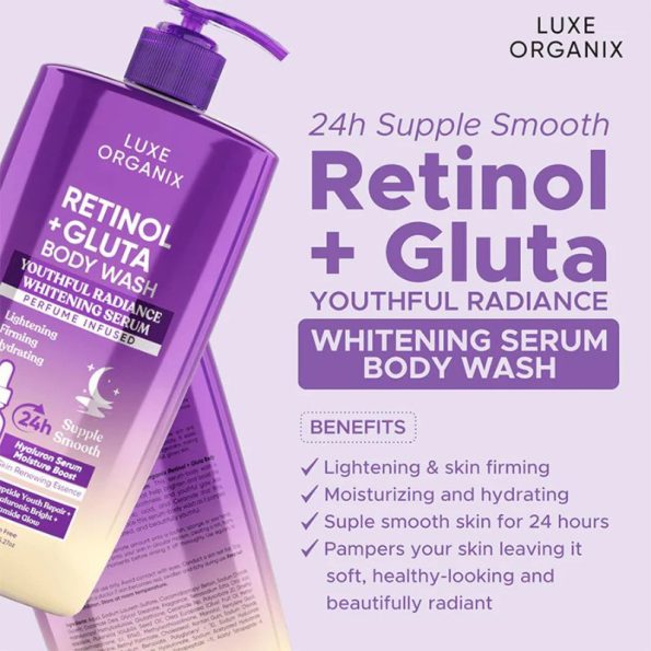 Benefits-Luxe Organix Retinol + Gluta Youthful Radiance Whitening Serum Perfume Infused Body Wash | Filipino Beauty Products NZ, Shop Filipino Beauty Brands NZ, Filipino Skin Care Shop Nz