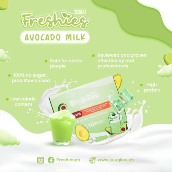 Some of the advantages of the product of Juju Glow Freshies Avocado Milk 80,000mg of hydrolized collagen, japan glutathione, l carnitine & coenzymes q10 with oral sunscreen technology with 10 sachets