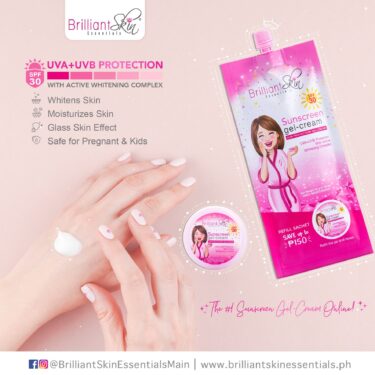 Lady applying Brilliant Skin Essentials Sunscreen Gel-Cream - sun protection gel cream, daily moisturizer 50g | Filipino Beauty Products NZ