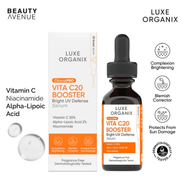 Benefits of using Luxe Organix Vita C20 Bright UV Defense Serum; With Vitamin C 20%, Alpha-Lipoic Acid & Niacinamide | Filipino Skin Care Shop Nz