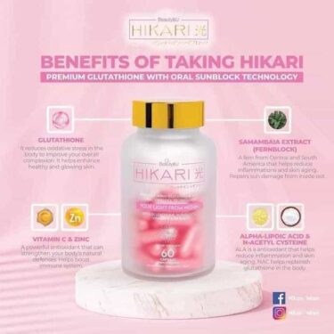 Benefits of taking Hikari Ultra Premium Japan Glutathione with Oral Sunblock Photoprotection Technology with 60capsults inside the bottle | Filipino Beauty Products NZ