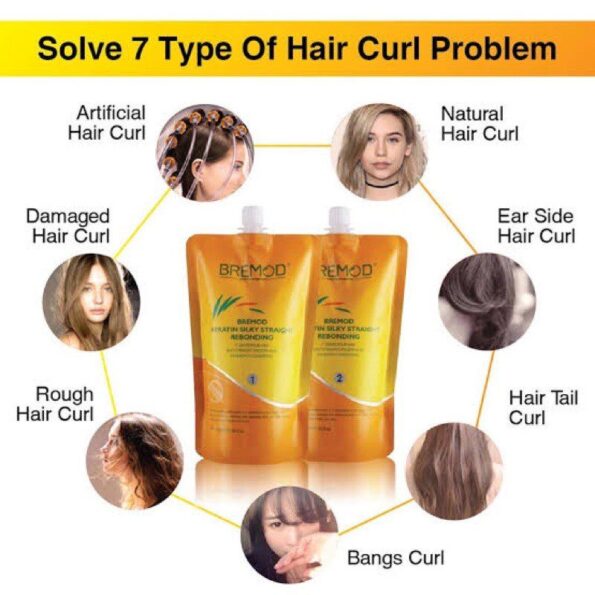 An image showing the 7 type of hair curl problem that Bremod Keratin Silky Straight Rebonding can solve. | Filipino Beauty Products NZ