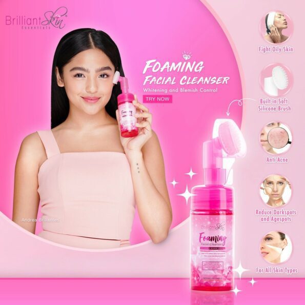 Endorser showing benefits of Brilliant Skin Foaming Facial Cleanser with Silicone Head Brush 100ml | Filipino Beauty Products NZ