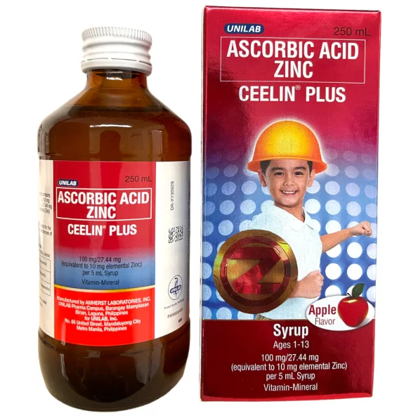 Ceelin Plus Ascorbic Acid Zinc Syrup, for ages 1-13, with vitamin-mineral, 250ml| Filipino Beauty Products NZ