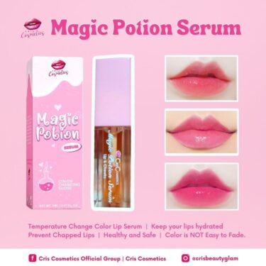Image shows sample shade of Cris Cosmetics Magic Potion Lip & Cheek Serum, with color changing gloss, vitamin E & sunflower oil, 10ml | Filipino Beauty Products NZ