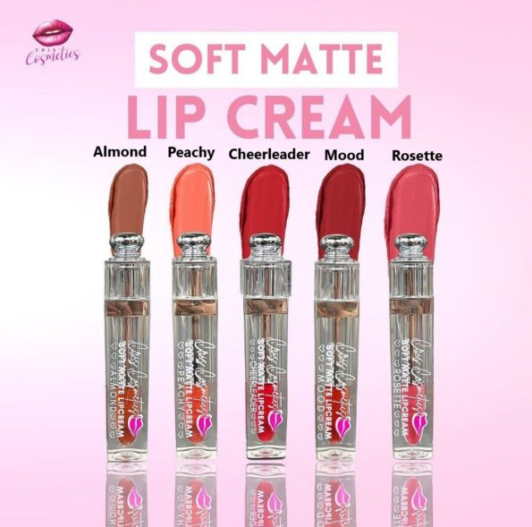 Cris Cosmetics Soft Matte Lip Cream, comes in 5 shades, the almond, peachy, cheerleader, mood & rosette | Filipino Beauty Products NZ