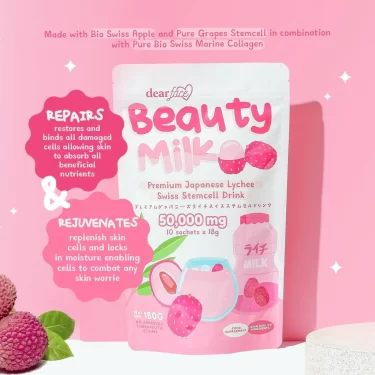 Benefits of Dear Face Beauty Milk Premium Japanese Lychee Swiss Stemcell Drink 10 sachetsx18g | Filipino Beauty Products NZ