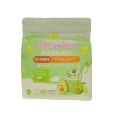 Juju Glow Freshies Avocado Milk 80,000mg of hydrolized collagen, japan glutathione, l carnitine & coenzymes q10 with oral sunscreen technology with 10 sachets