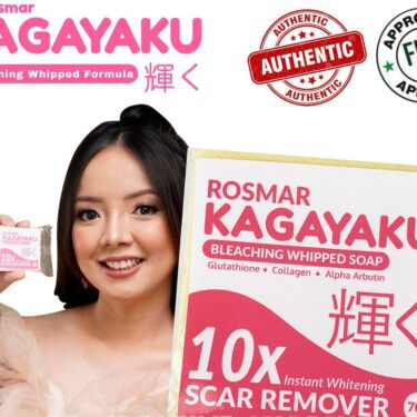 CEO Rosmar flexing her product Rosmar Kagayaku Bleaching Whipped Soap (Vanilla Scent), 10X scar remover, with glutathione, collagen & alpha arbutin | Filipino Skin Care Shop Nz
