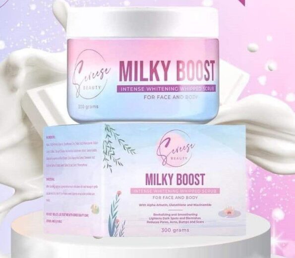 Sereese Beauty Milky Boost Intense Whitening Whipped Scrub for face & body, with alpha arbutin, glutathione & niacinamide; 250g | Filipino Skin Care Shop Nz