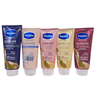Vaseline Healthy Bright Gluta Hya Lotions available in different variations: Dewy Radiance, Flawless Glow, Niacinamide Tone, Overnight Radiance Repair & Pro Age Restore | Thai Beauty Products NZ