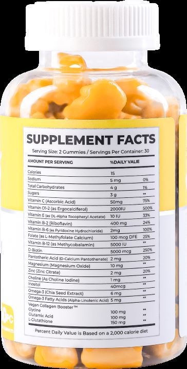 Supplemental Facts of Vita Bears Flawless Glow Vitamins Gummies with Vitamin E & Biotin - dietary supplement | Filipino Beauty Products NZ