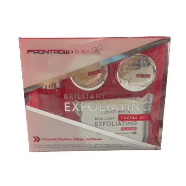 Frontrow x Brilliant Skin Essentials Luxxe White Exfoliating Facial Set infused with glutatione, collagen & placenta; includes facial soap, facial toner & sunscreen | Filipino Beauty Products NZ