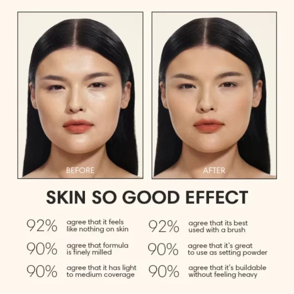 Effect of applying Sunnies Face Skin So Good The Powder with 6 shades Almond, Cacao, Cassava, Flax, Sesame & Shroom | Filipino Beauty Products NZ, Korean Beauty Products NZ