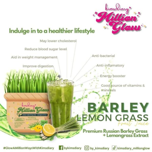 Benefits of Kimsdiary Million Glow with Premium Russian Barley +Lemongrass Extract 10 sachets inside | Filipino Beauty Products NZ