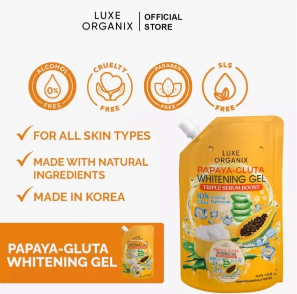 Luxe Organix Papaya Gluta Whitening Gel triple serum boost 10x glow cooling hyaluron | Shop Filipino Beauty Brands NZ