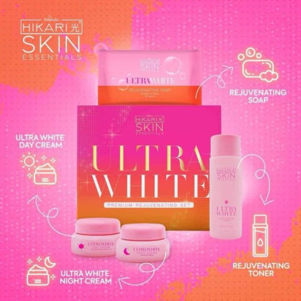 HIKARI SKIN Ultra White Premium Rejuvenating Set includes toner, night cream, day cream & soap | Filipino Beauty Products NZ, Shop Filipino Beauty Brands NZ, Filipino Skin Care Shop Nz