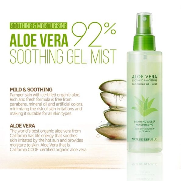 Benefits-Nature Republic Aloe Vera 92% Soothing Gel Mist | Korean Beauty Products NZ